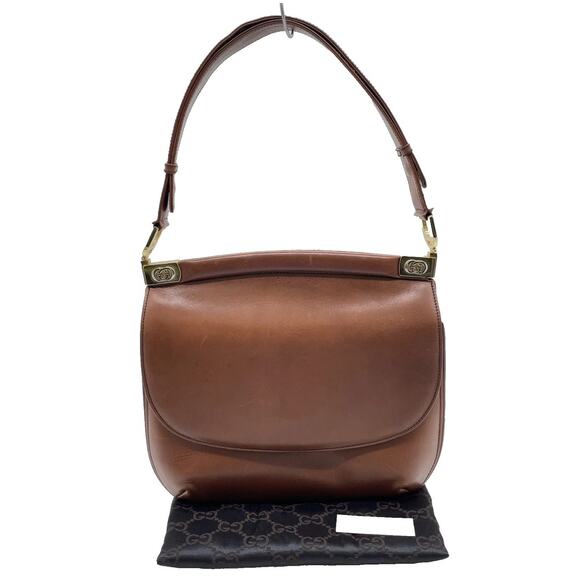 Vintage Gucci GG Hardware Leather Brown Flap Hand Bag W/Dust bag - Picture 1 of 16
